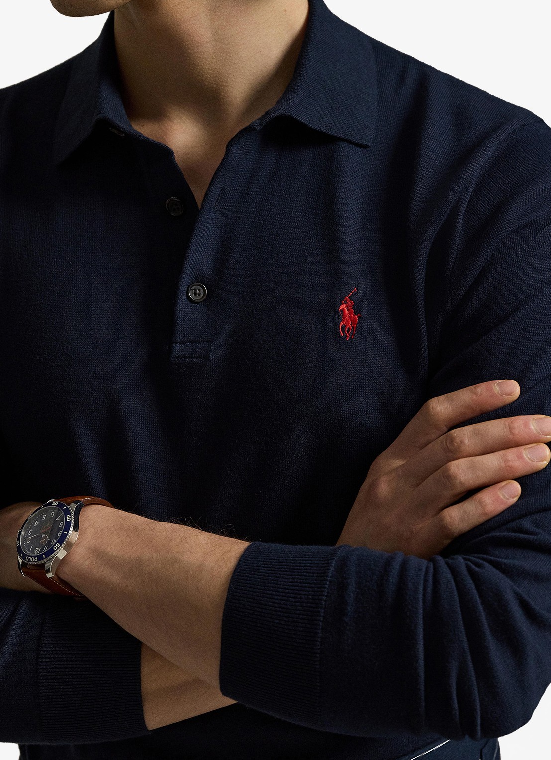 Ralph Lauren Fijngebreide trui met logoborduring - detail 3 donkerblauw