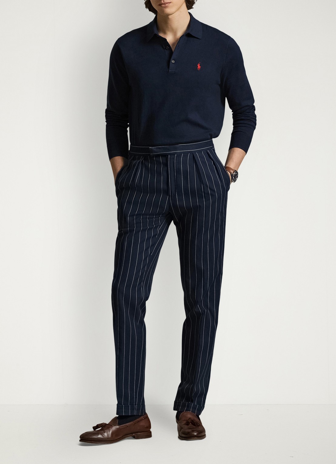 Ralph Lauren Fijngebreide trui met logoborduring - voorkant 5 donkerblauw