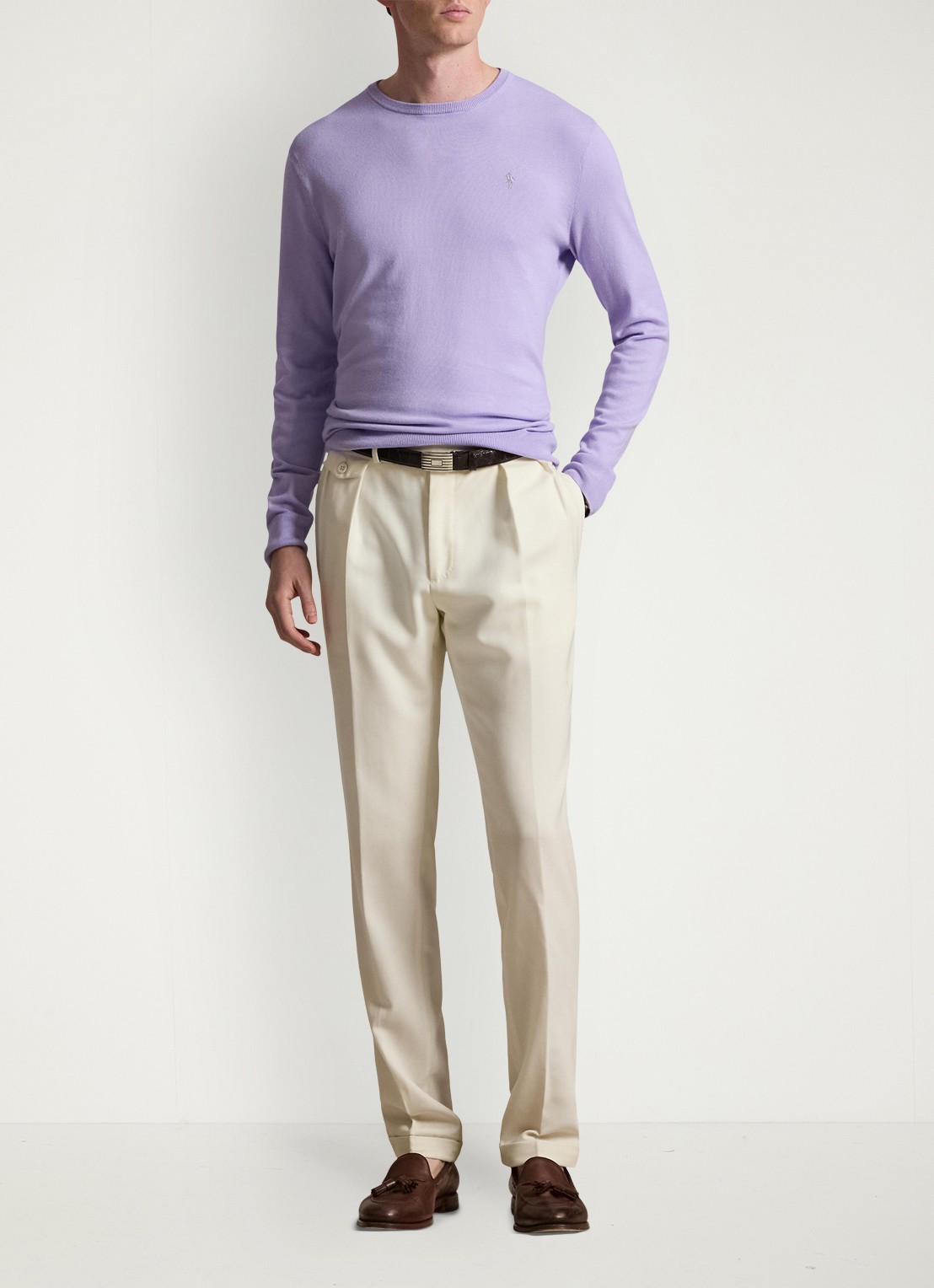 Ralph Lauren Fijngebreide trui met logoborduring - voorkant 4 powder purple / lichtpaars