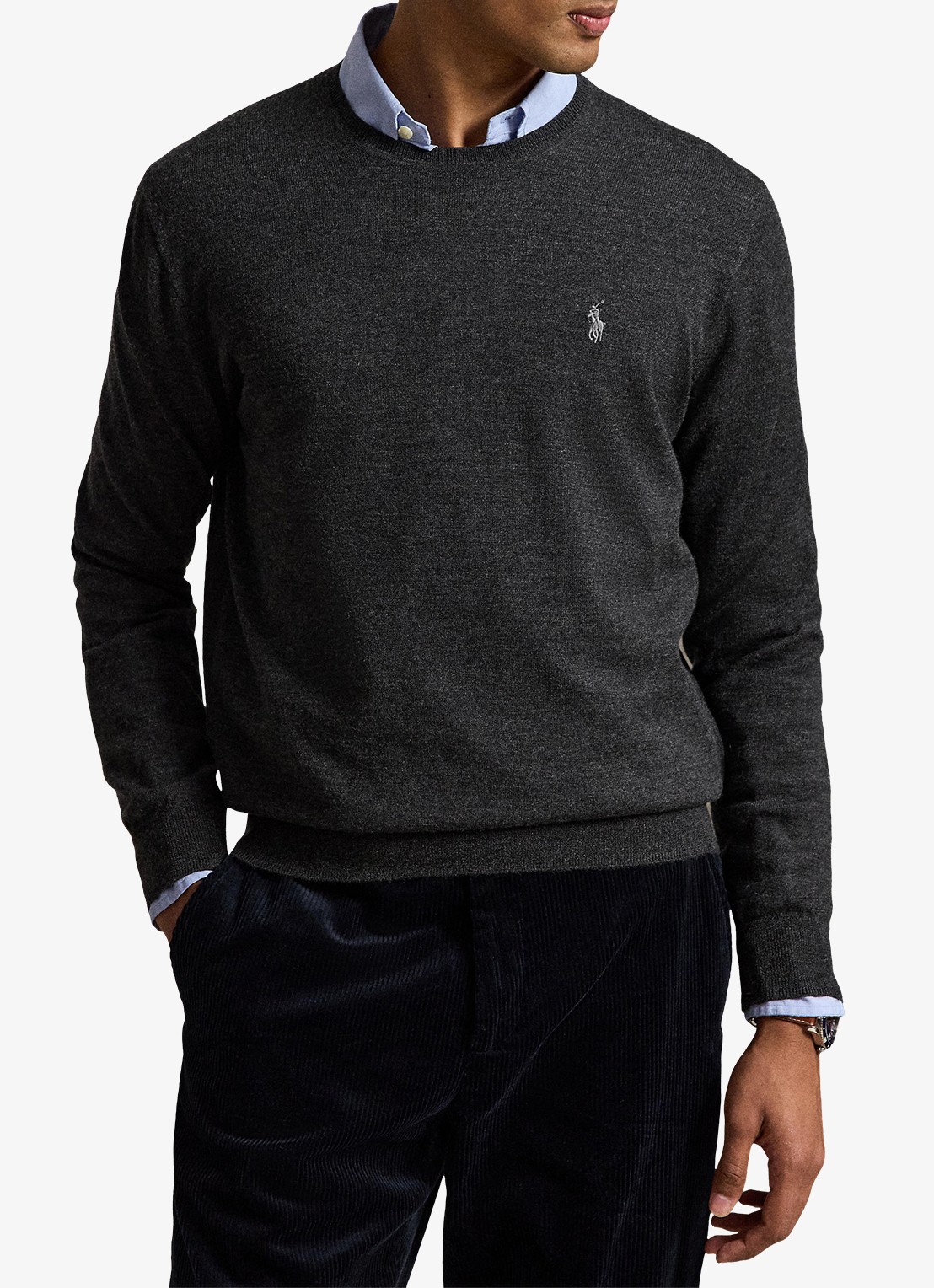 Ralph Lauren Fijngebreide trui met logoborduring - voorkant 3 dark granite hthr / donkergrijs
