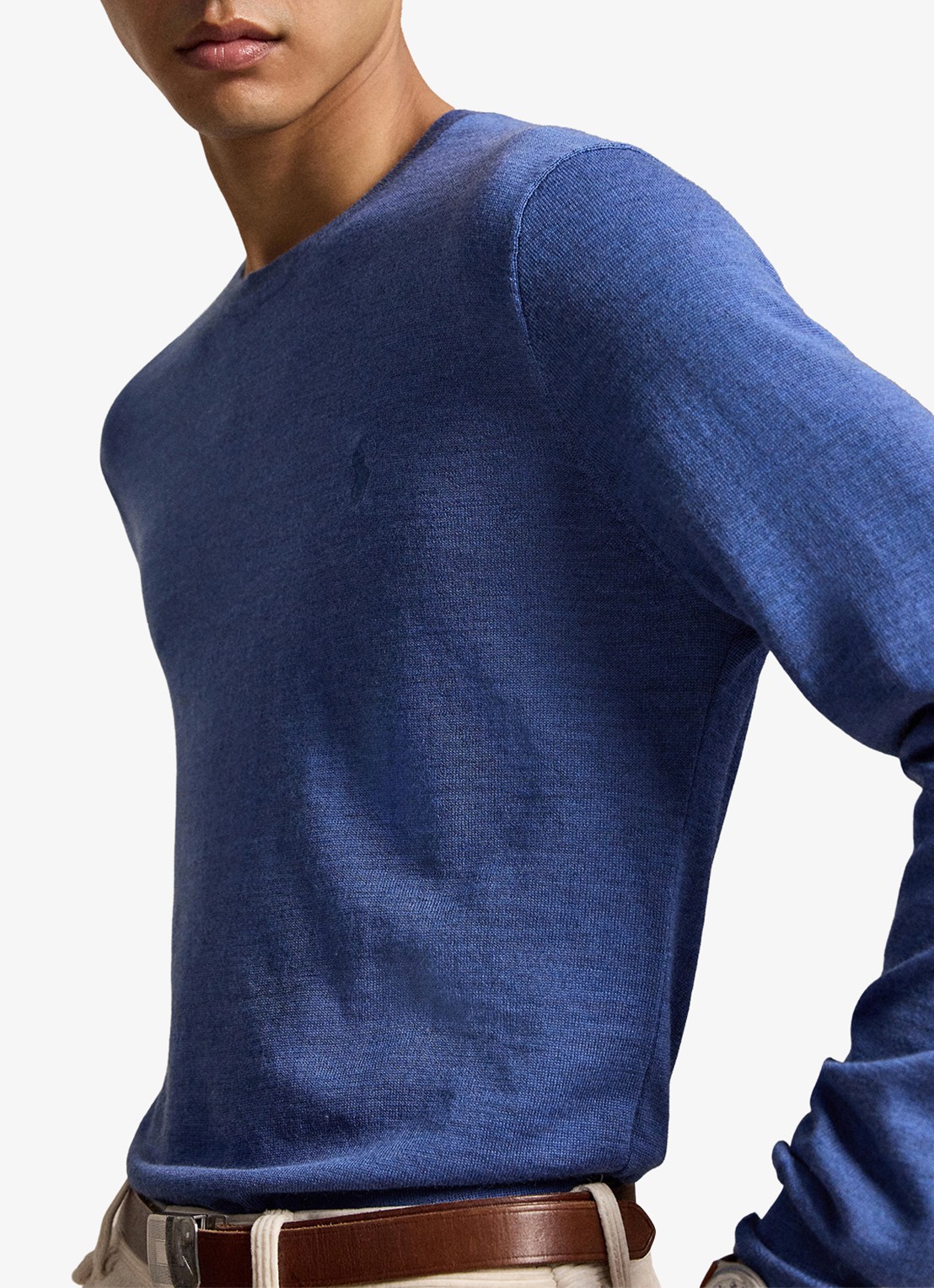 Ralph Lauren Fijngebreide trui met logoborduring - detail clarity blue heather / blauw