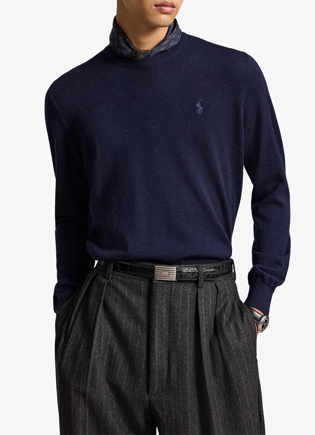 Ralph Lauren Fijngebreide trui met logoborduring - voorkant 2 hunter navy / donkerblauw