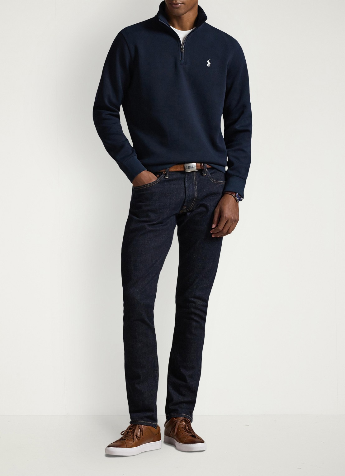 Ralph Lauren Fijngebreide trui met logoborduring - voorkant 3 donkerblauw