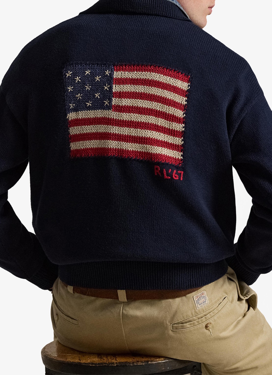 Ralph Lauren Fijngebreide trui met polokraag en borduring - achterkant navy combo / donkerblauw