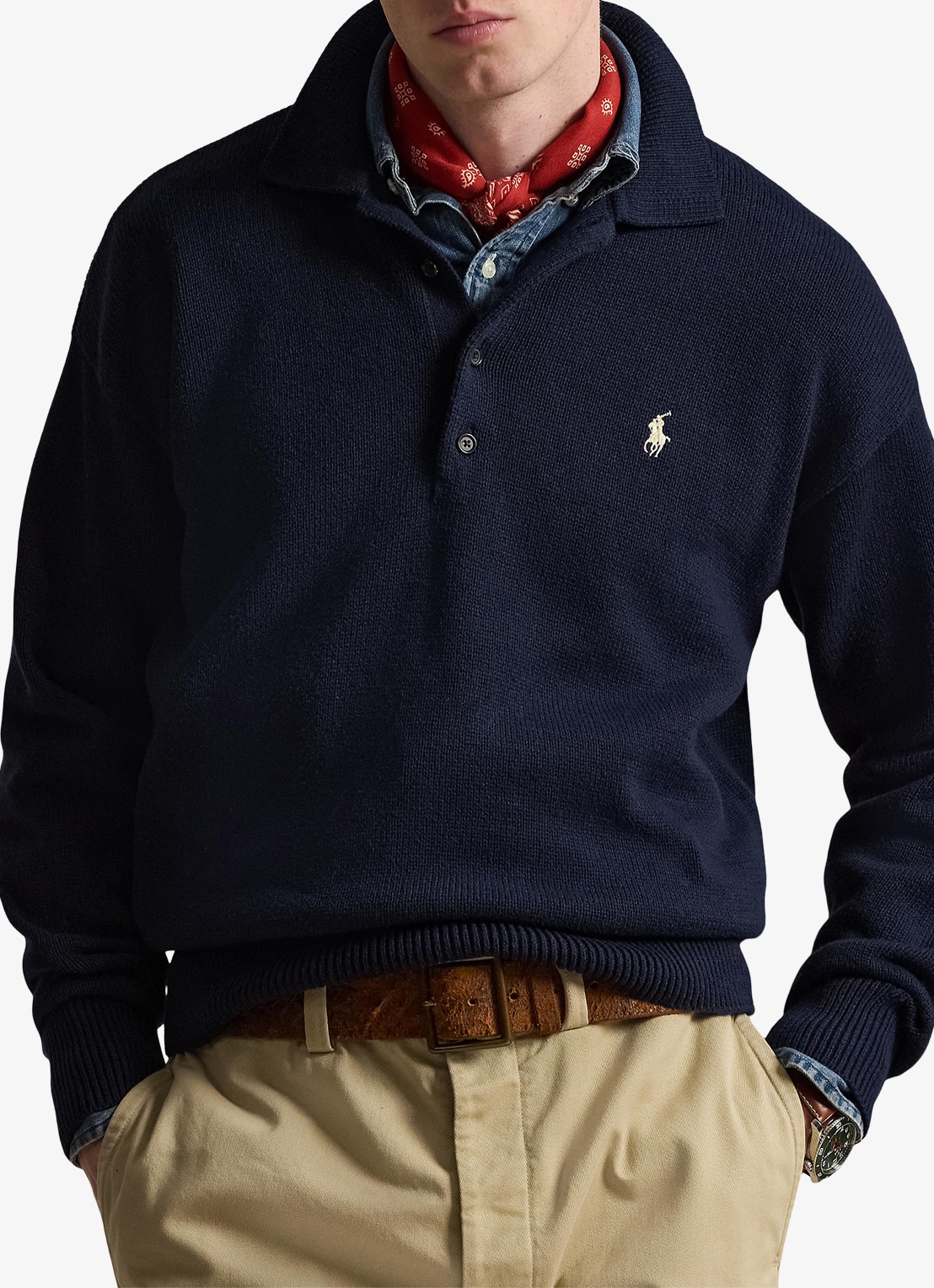 Ralph Lauren Fijngebreide trui met polokraag en borduring - detail 2 navy combo / donkerblauw