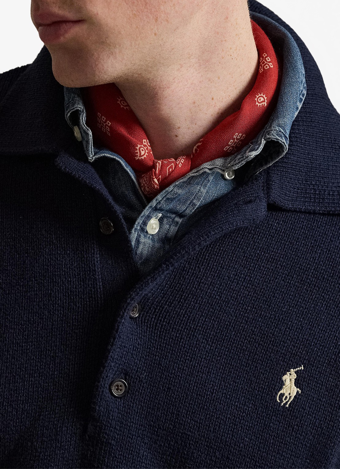 Ralph Lauren Fijngebreide trui met polokraag en borduring - detail 3 navy combo / donkerblauw