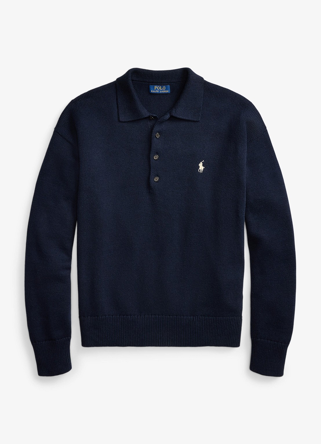 Ralph Lauren Fijngebreide trui met polokraag en borduring - voorkant 4 navy combo / donkerblauw