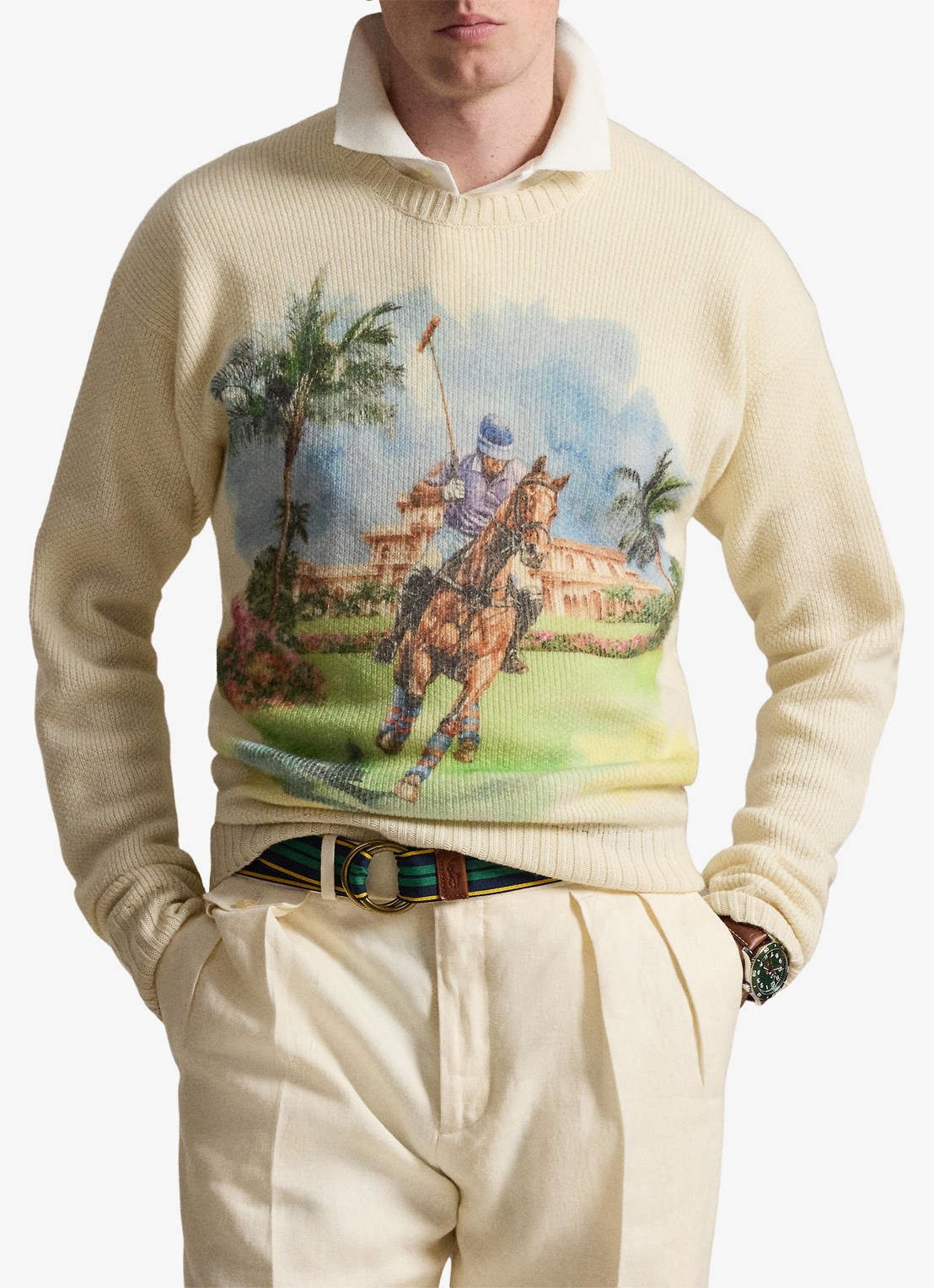 Ralph Lauren Fijngebreide trui met print - voorkant 4 beige
