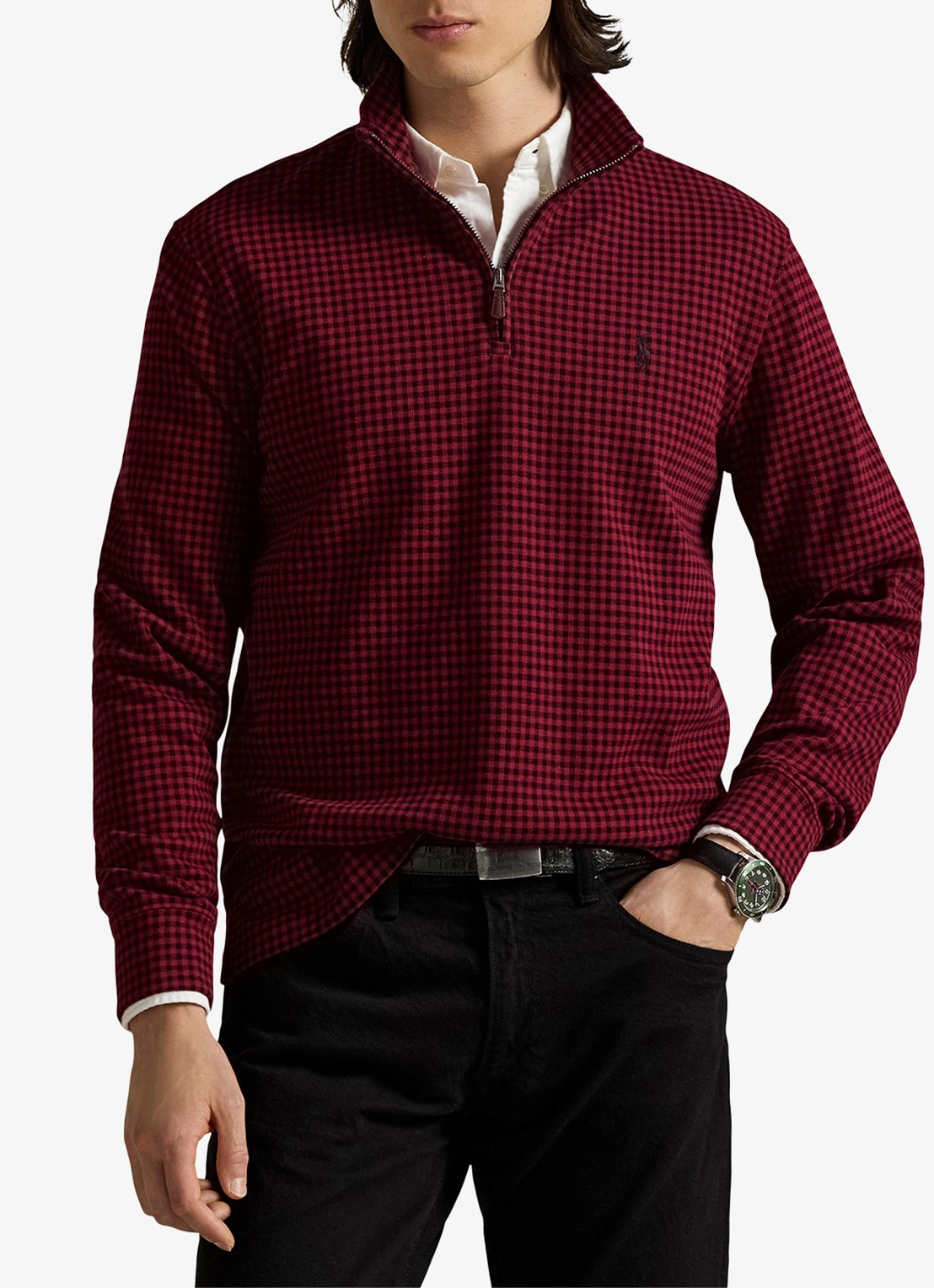 Ralph Lauren Fijngebreide trui met ruitdessin - detail red / rood