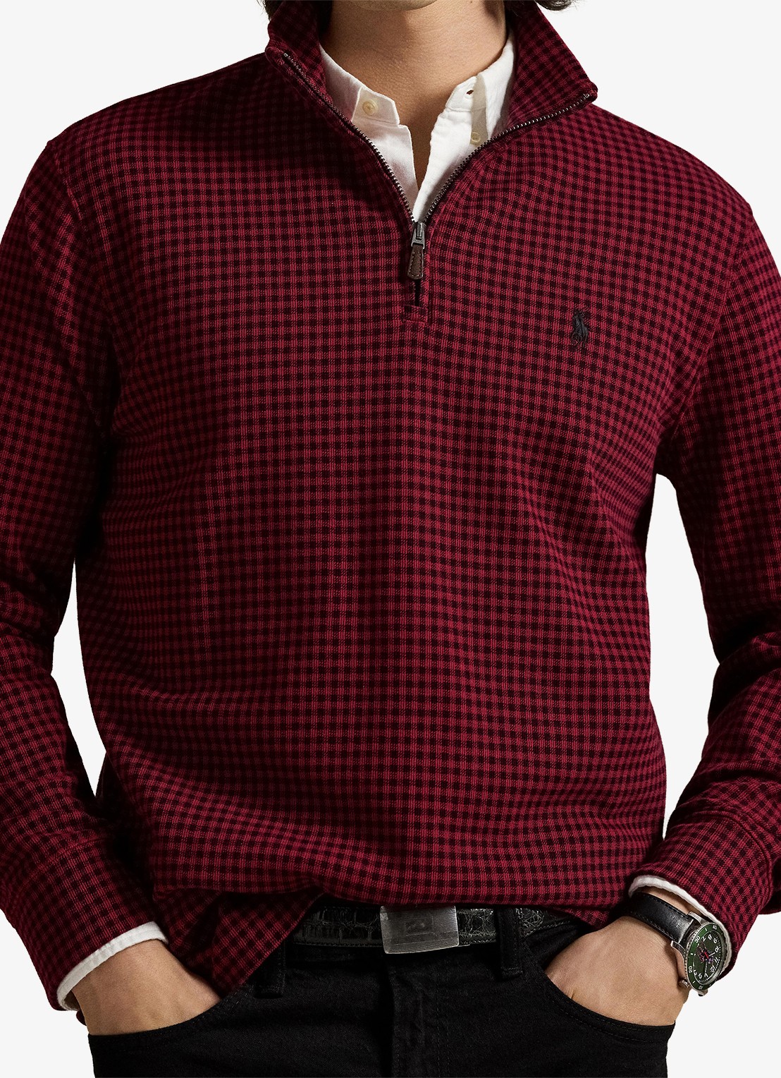 Ralph Lauren Fijngebreide trui met ruitdessin - detail 2 red / rood