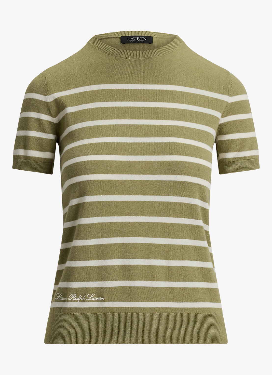 Ralph Lauren Fijngebreide trui met streepprint en logoborduring - voorkant 4 legergroen