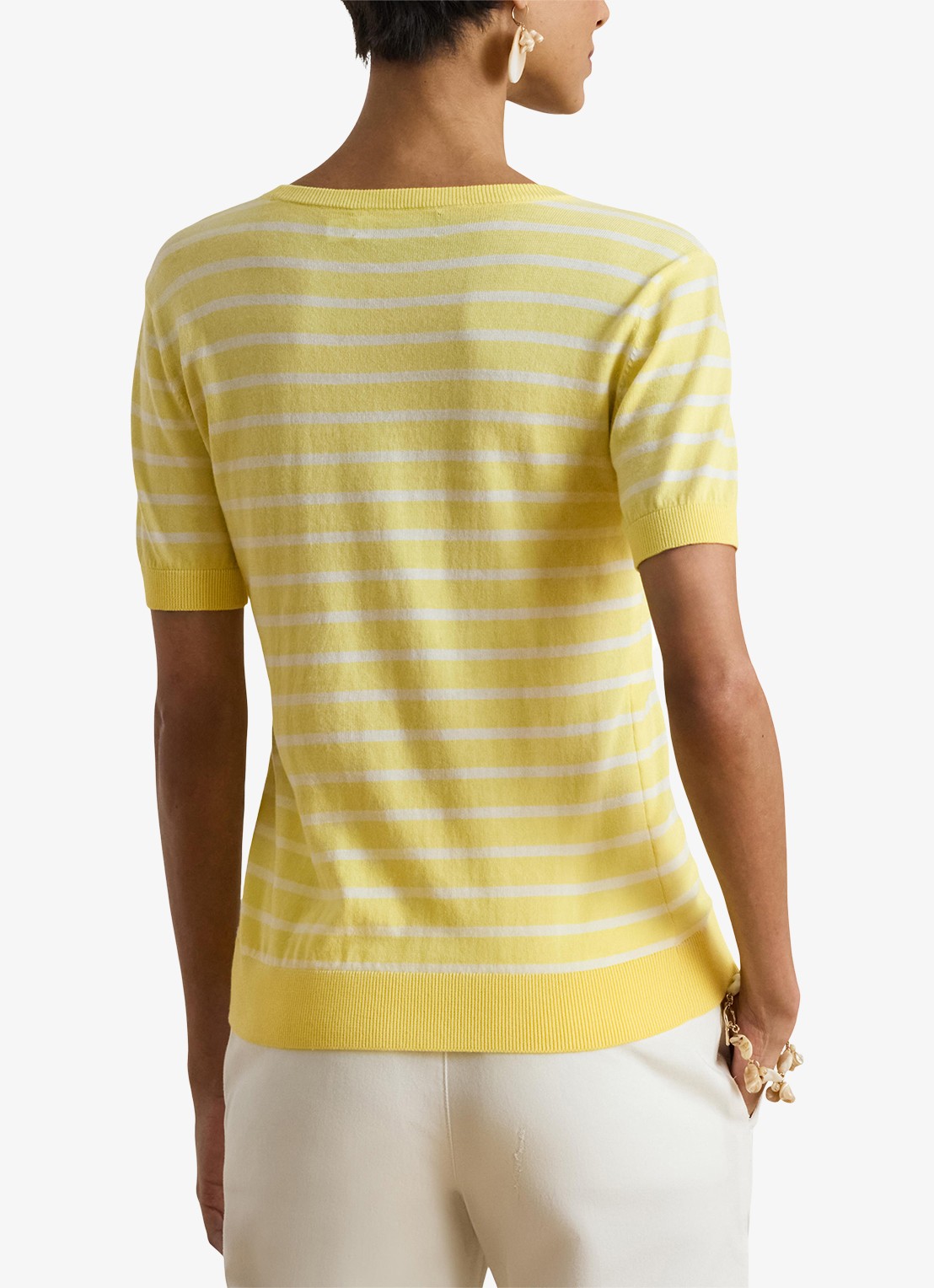 Ralph Lauren Fijngebreide trui met streepprint - achterkant lemon sorbet/white / geel