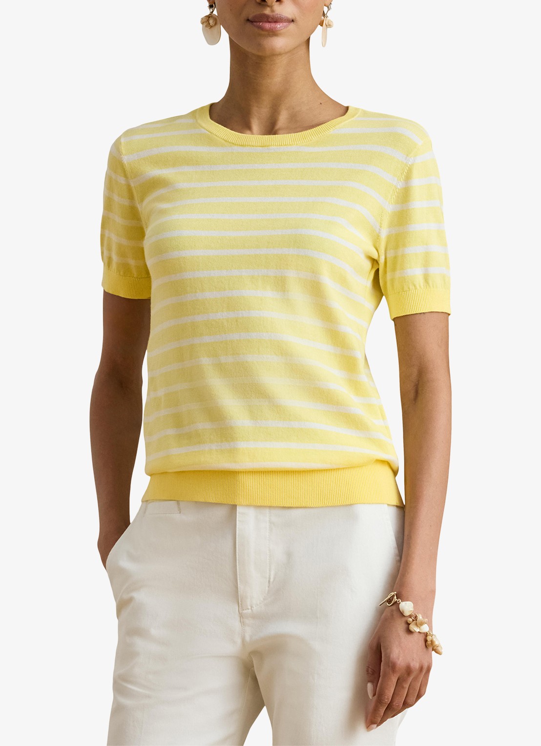 Ralph Lauren Fijngebreide trui met streepprint - detail 2 lemon sorbet/white / geel