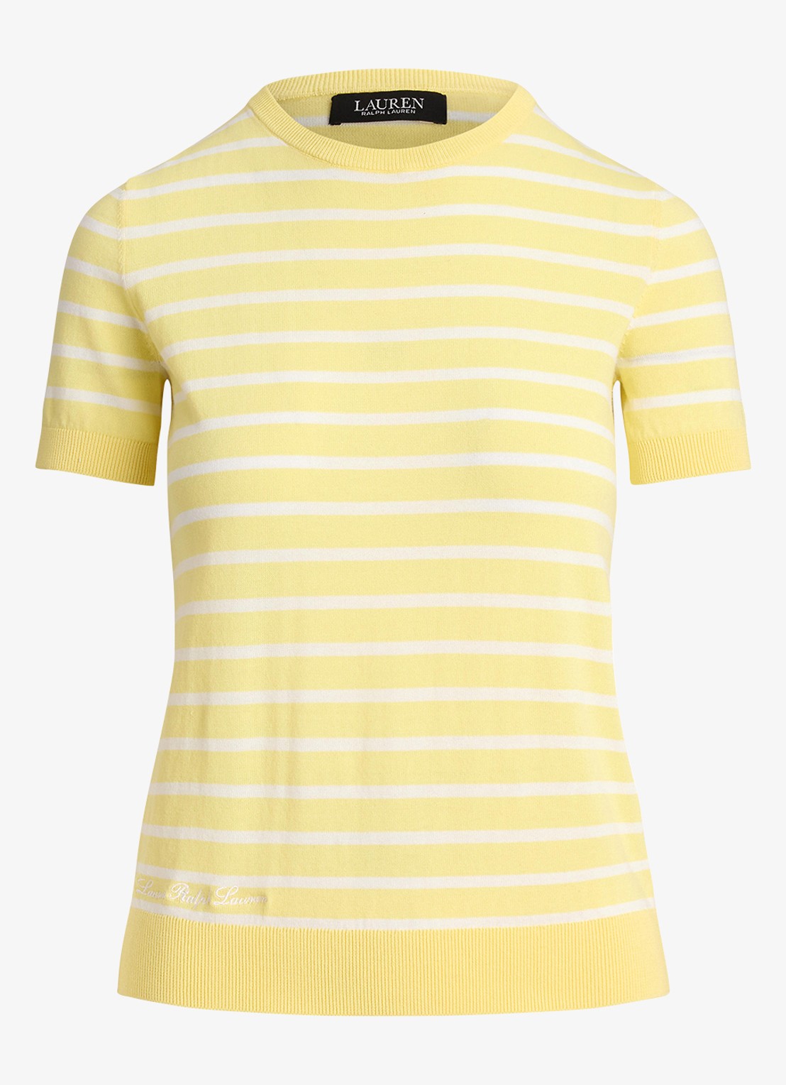 Ralph Lauren Fijngebreide trui met streepprint - voorkant 3 lemon sorbet/white / geel