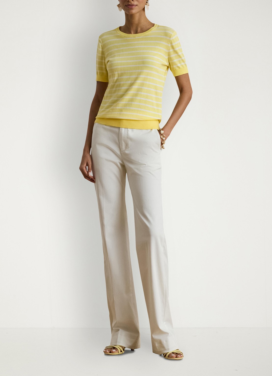Ralph Lauren Fijngebreide trui met streepprint - voorkant 4 lemon sorbet/white / geel