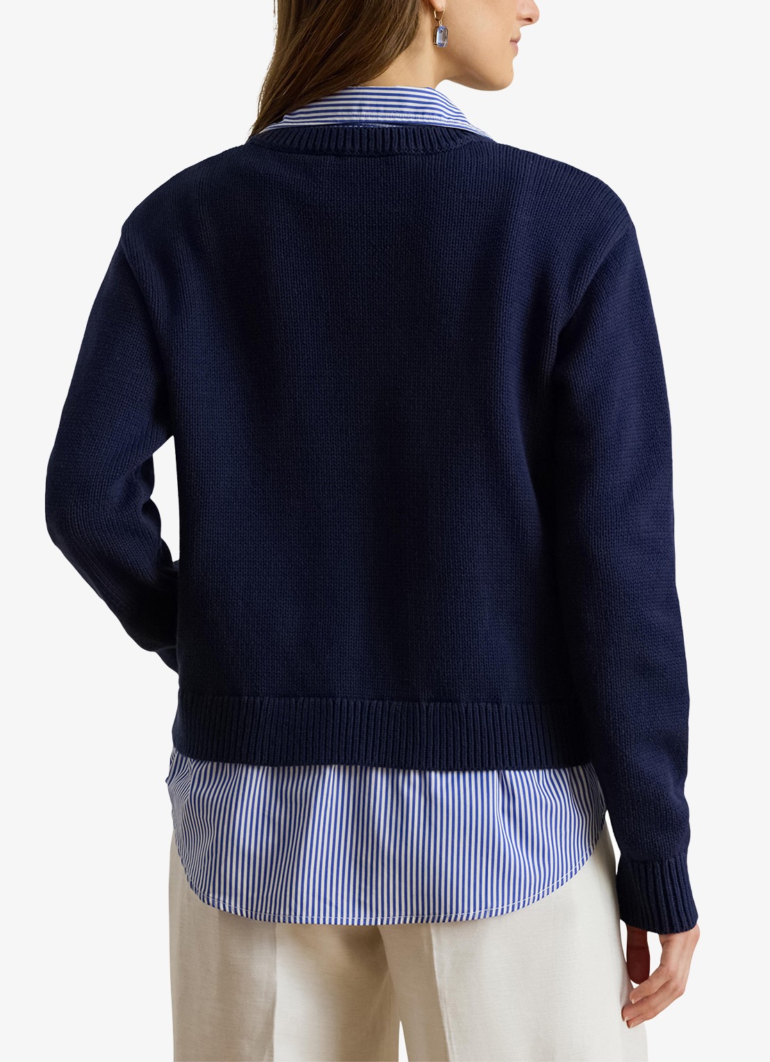 Ralph Lauren Fijngebreide trui met V-hals  - achterkant 5 refined navy multi / donkerblauw