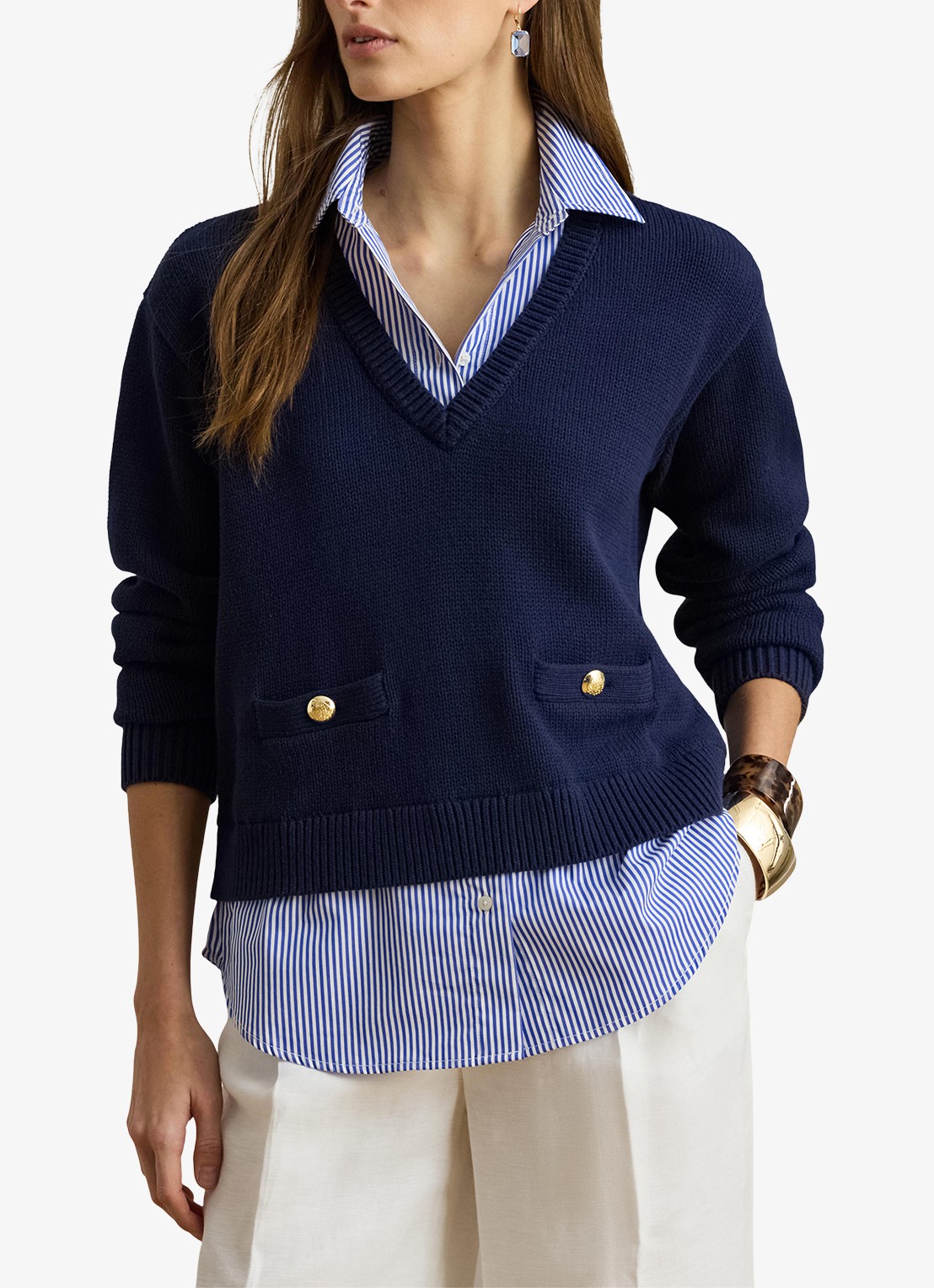 Ralph Lauren Fijngebreide trui met V-hals  - detail 3 refined navy multi / donkerblauw