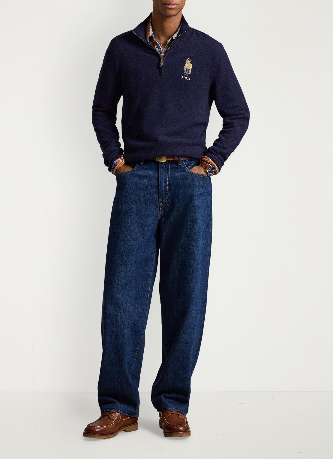 Ralph Lauren Fijngebreide trui van wol met halve rits - detail 4 hunter navy / donkerblauw