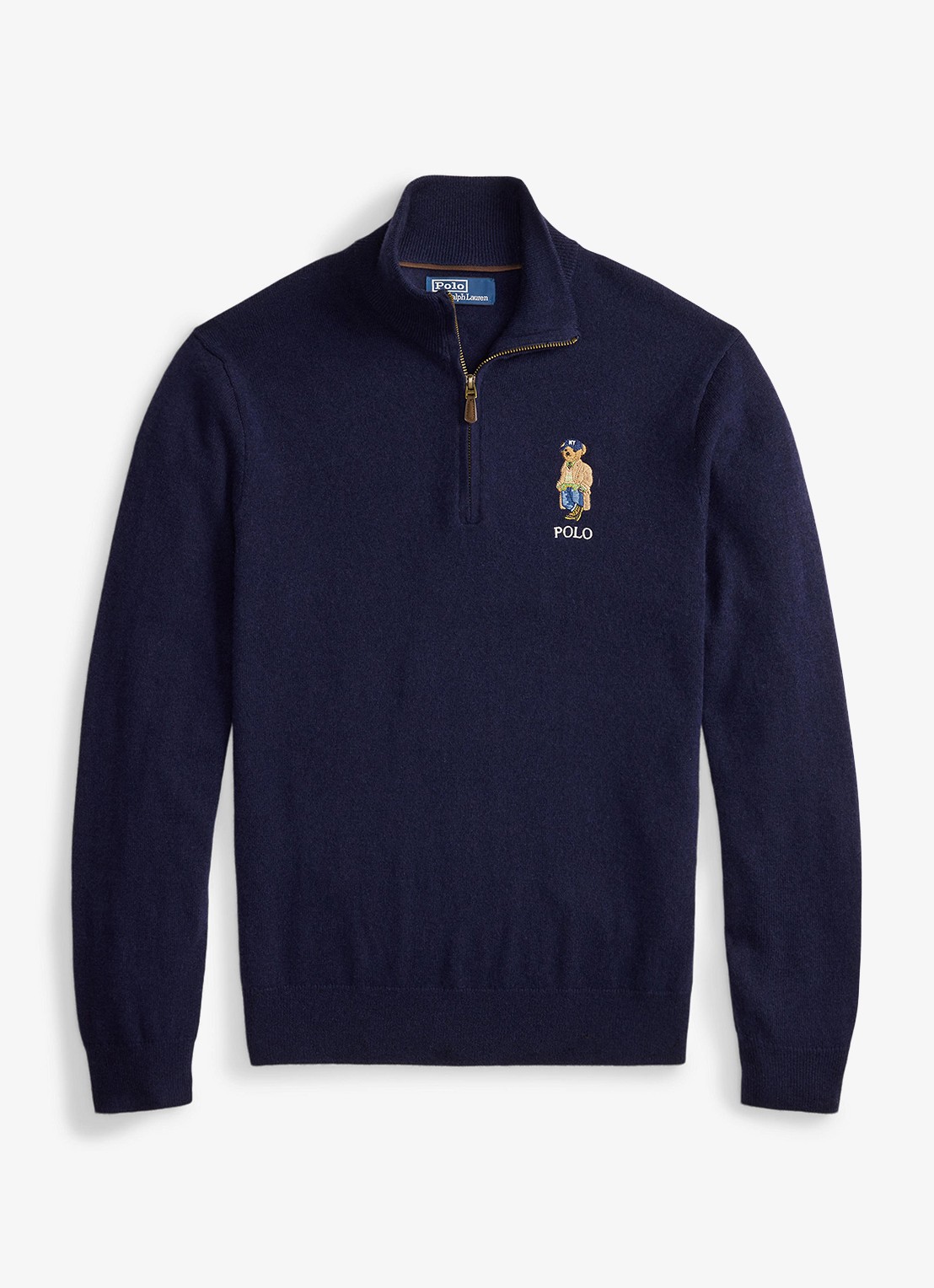 Ralph Lauren Fijngebreide trui van wol met halve rits - voorkant hunter navy / donkerblauw