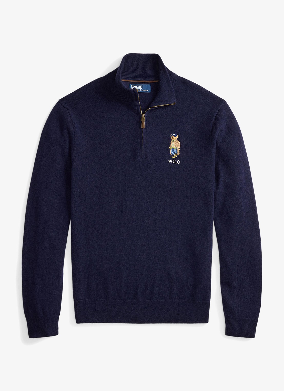Ralph Lauren Fijngebreide trui van wol met halve rits - voorkant hunter navy / donkerblauw