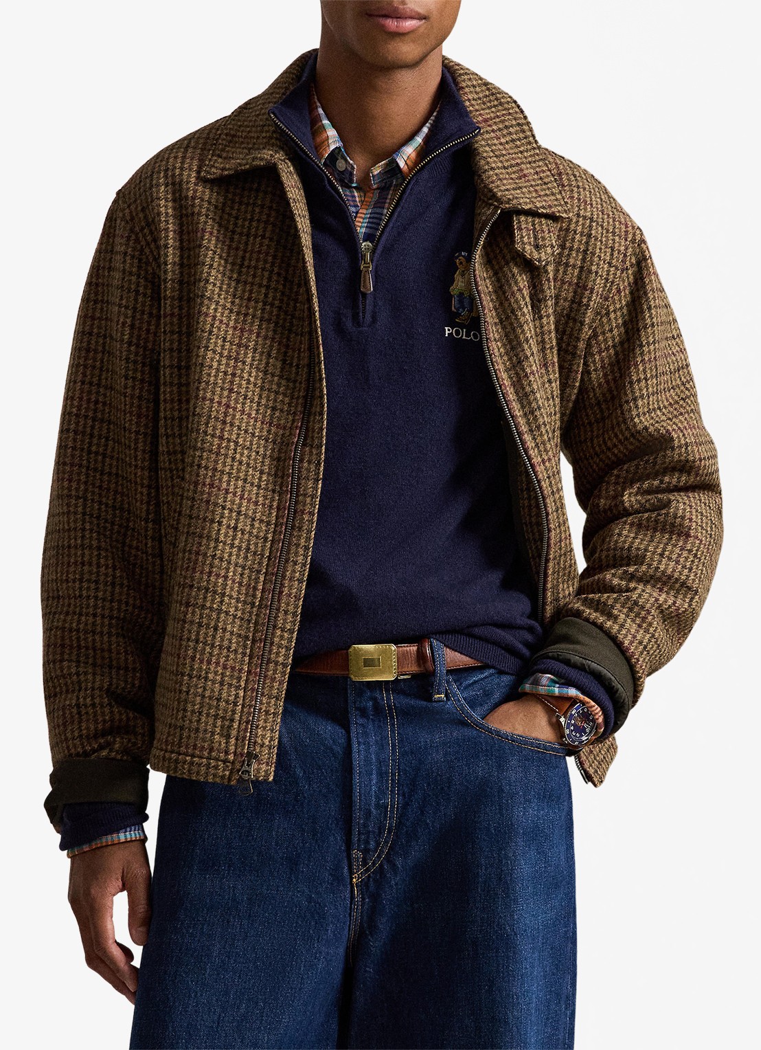 Ralph Lauren Fijngebreide trui van wol met halve rits - voorkant 2 hunter navy / donkerblauw