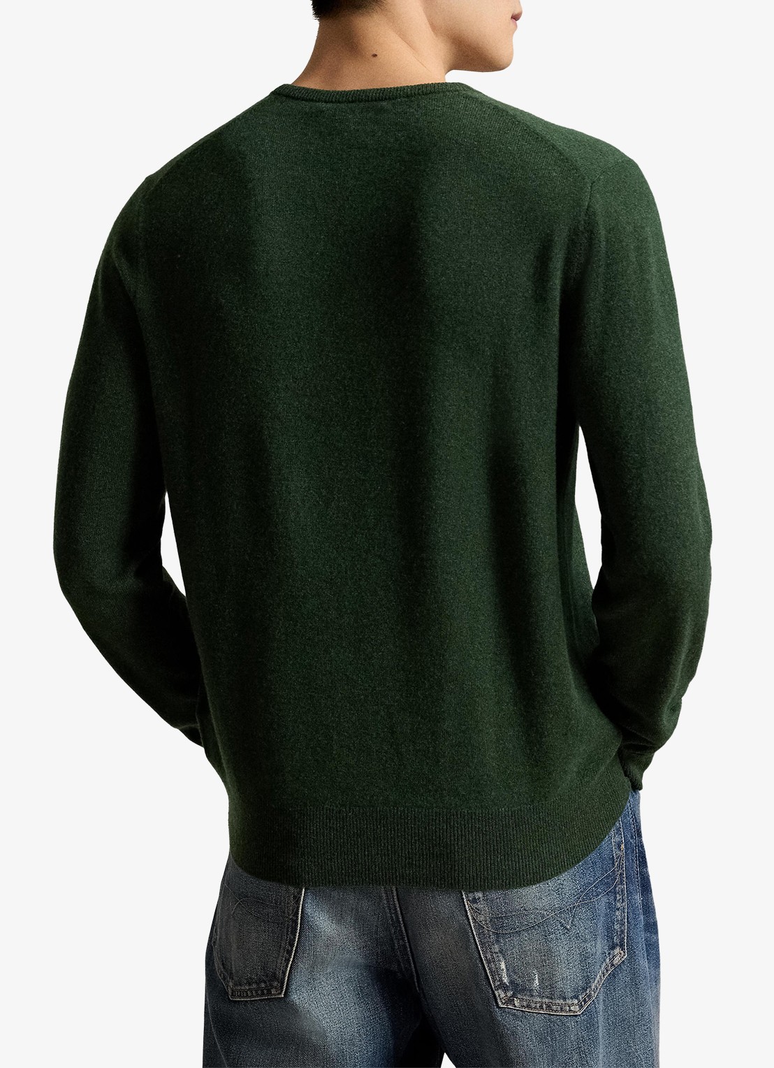 Ralph Lauren Fijngebreide trui van wol met logoborduring - achterkant 3 lodgepole pine heather/ groen
