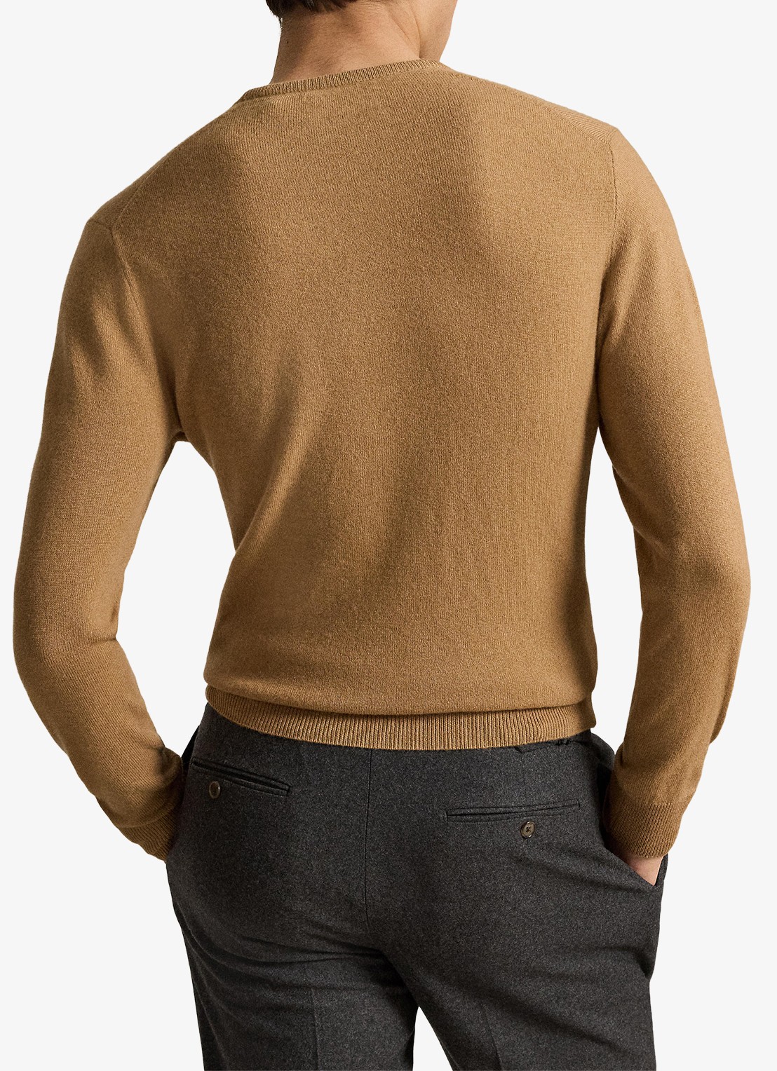 Ralph Lauren Fijngebreide trui van wol met logoborduring - achterkant 4 crouton tan heather / beige