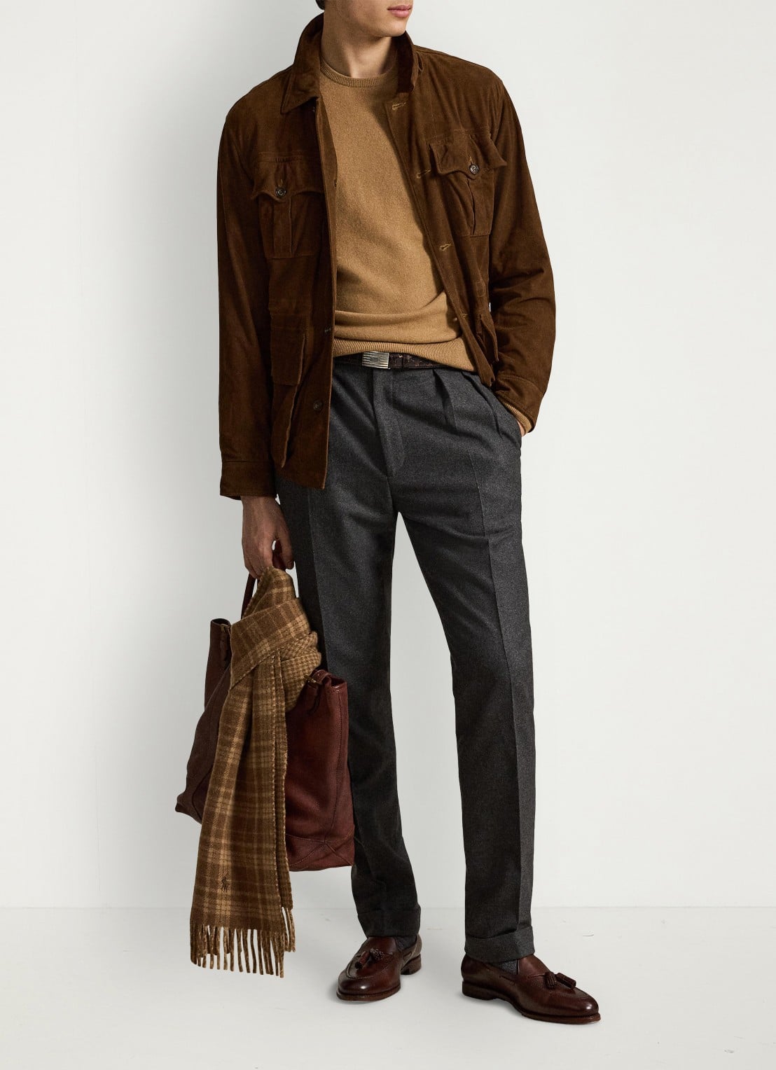 Ralph Lauren Fijngebreide trui van wol met logoborduring - detail crouton tan heather / beige