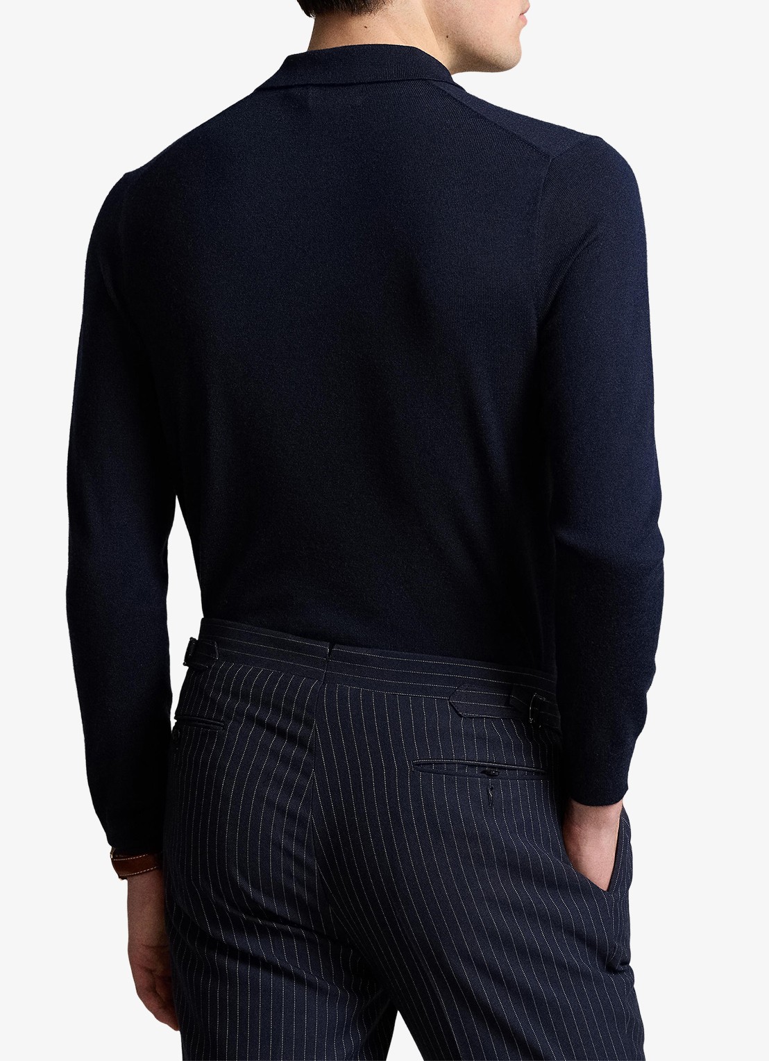 Ralph Lauren Fijngebreide trui van wol met polokraag - achterkant 5 donkerblauw
