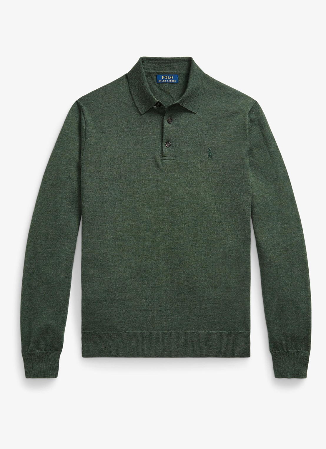 Ralph Lauren Fijngebreide trui van wol met polokraag - voorkant lodgepole pine heather / groen