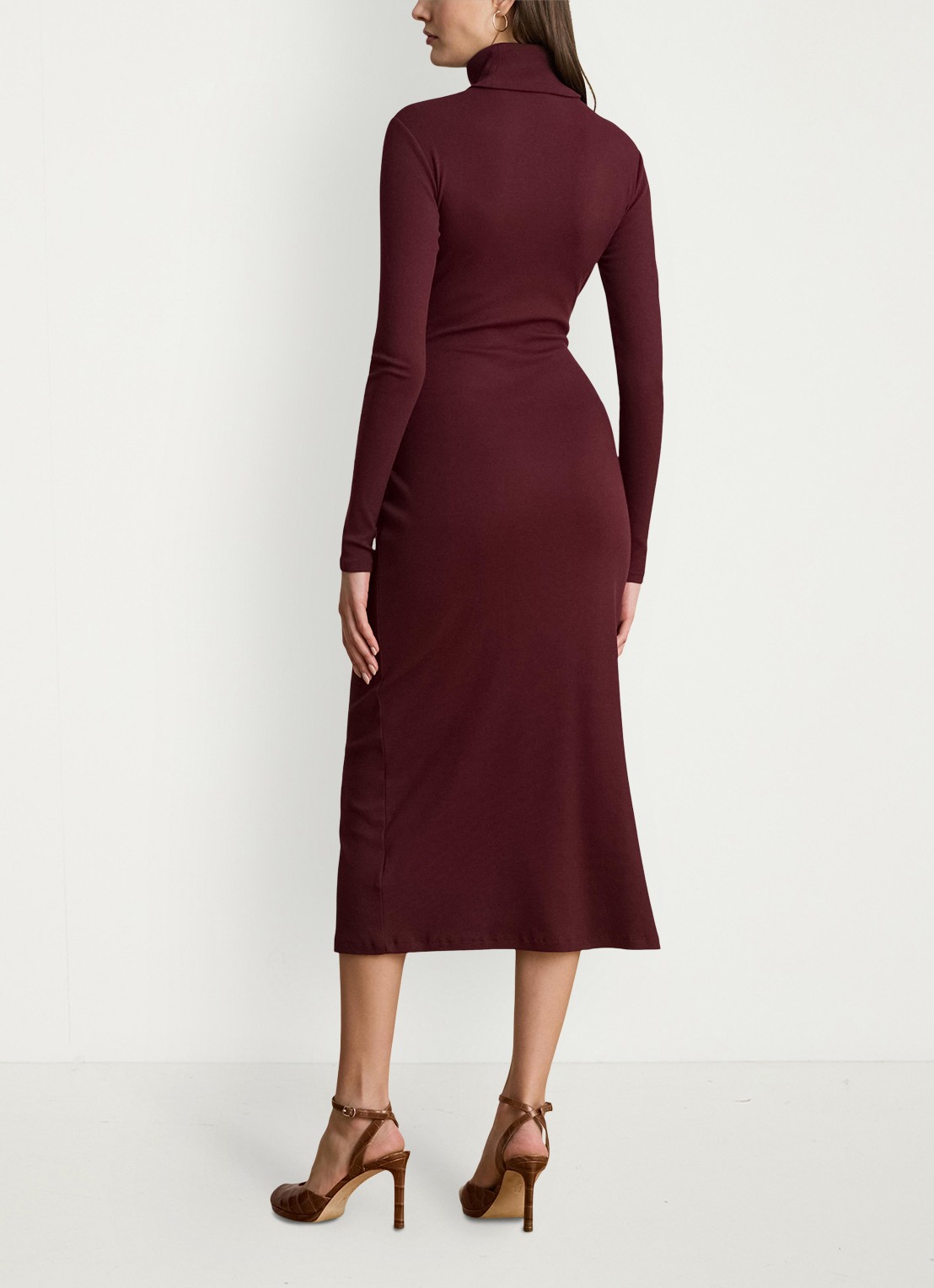 Ralph Lauren FIjngebriede midi jurk met col en strikdetail - achterkant 4 dark garnet / bordeauxrood