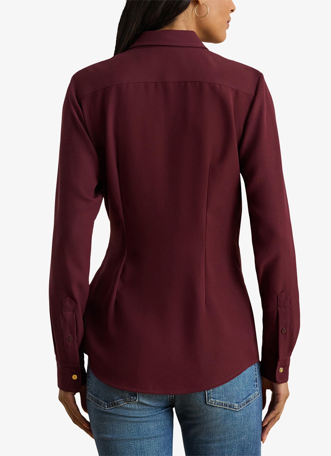 Ralph Lauren Georgette blouse met gespdetail - achterkant dark garnet / bordeauxrood