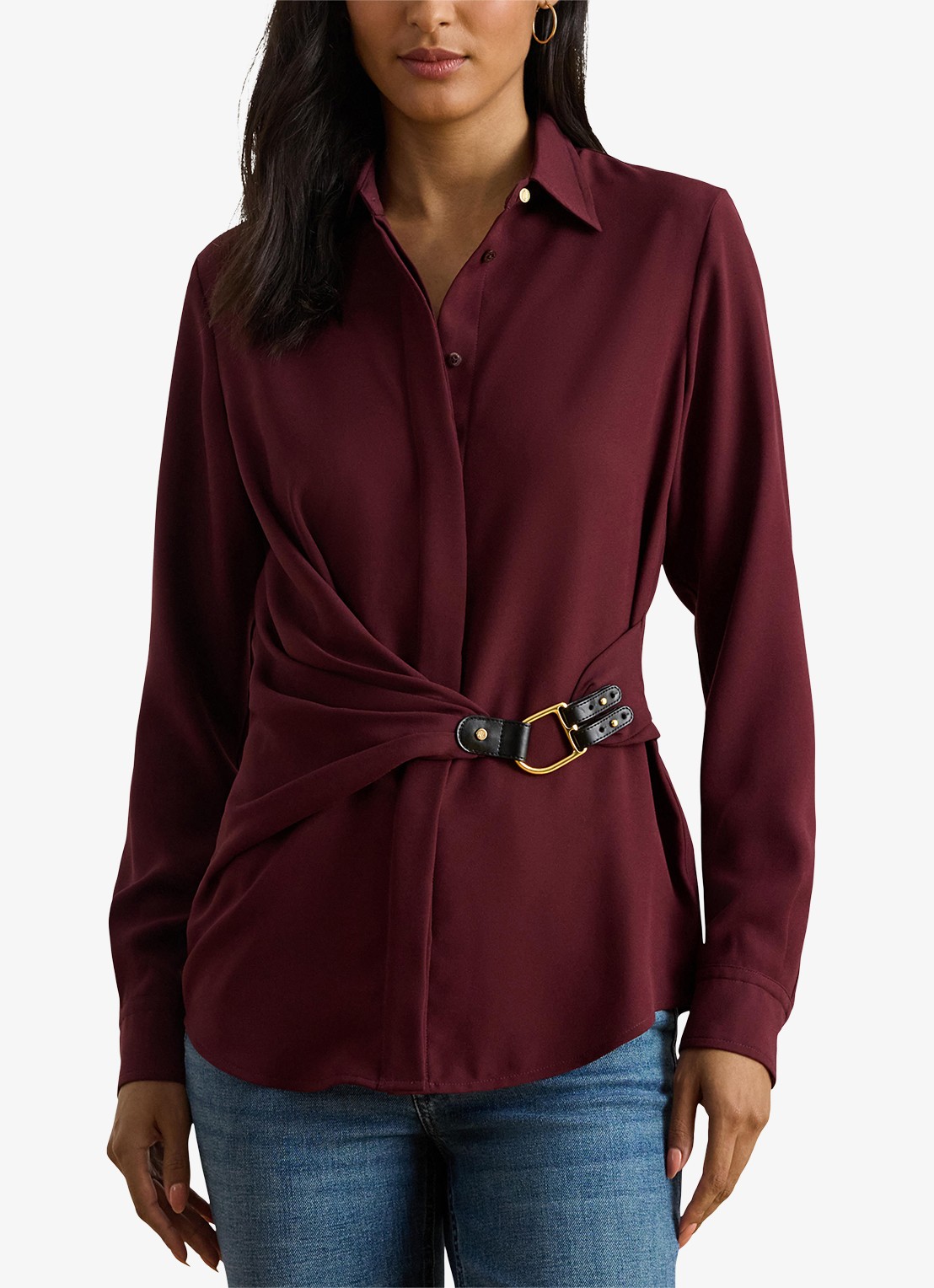 Ralph Lauren Georgette blouse met gespdetail - detail 4 dark garnet / bordeauxrood