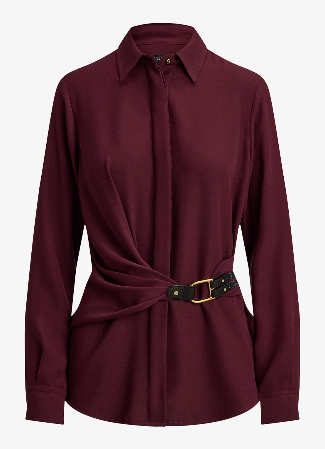 Ralph Lauren Georgette blouse met gespdetail - voorkant 2 dark garnet / bordeauxrood