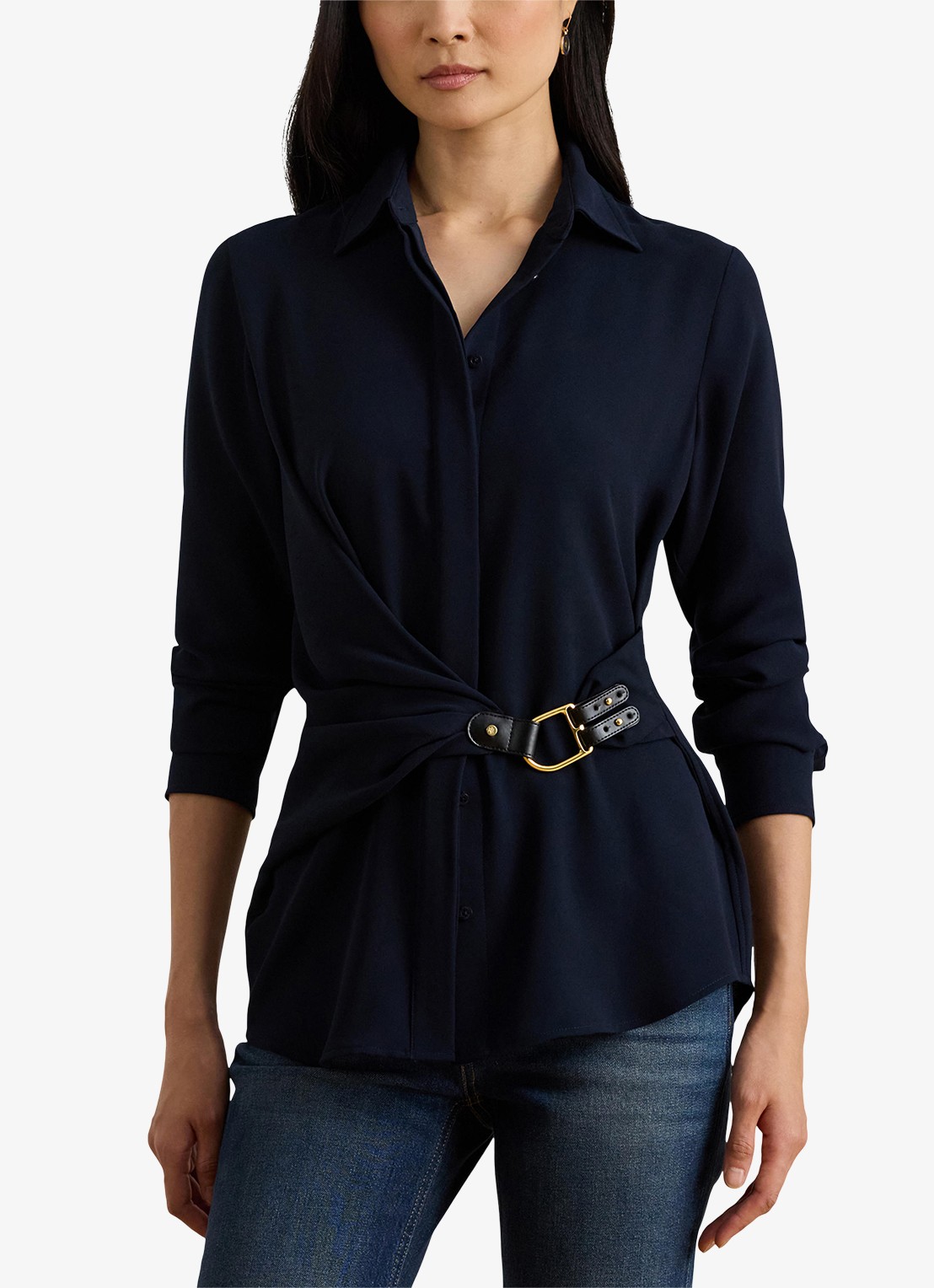 Ralph Lauren Georgette blouse met gespdetail - detail donkerblauw