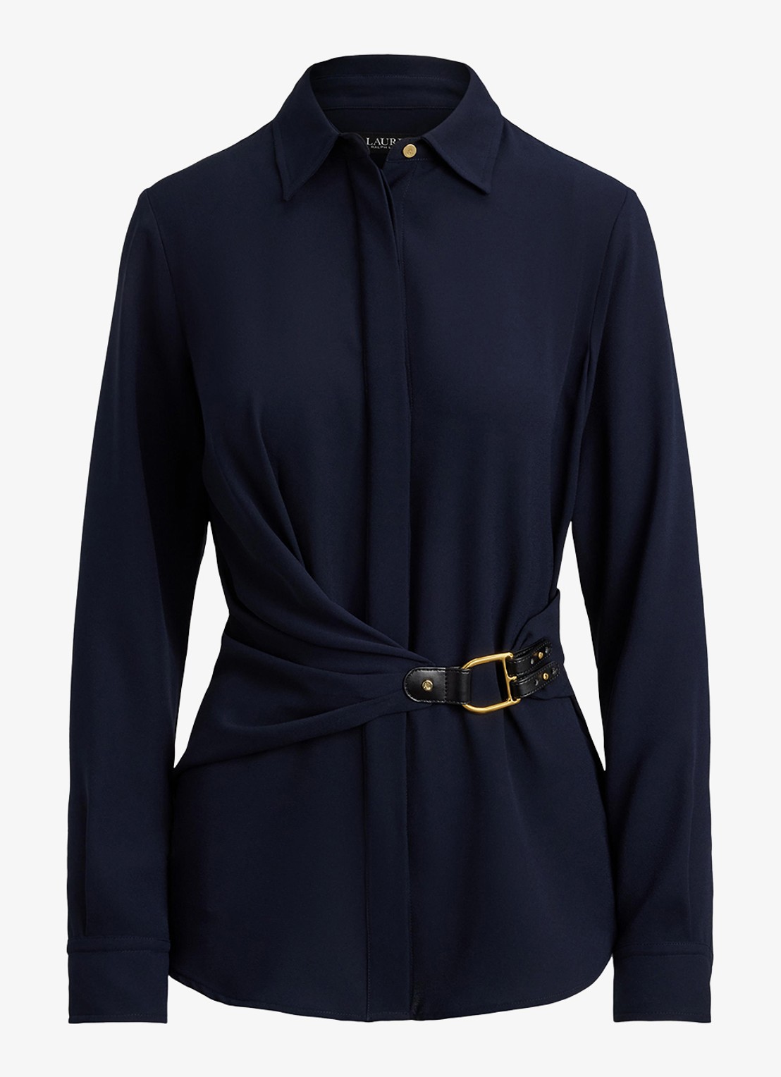 Ralph Lauren Georgette blouse met gespdetail - voorkant 2 donkerblauw