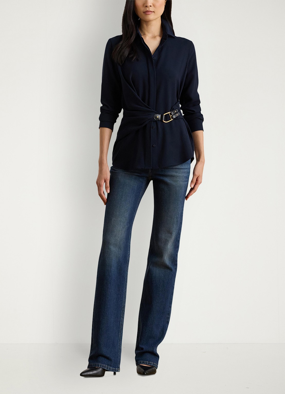 Ralph Lauren Georgette blouse met gespdetail - voorkant 3 donkerblauw