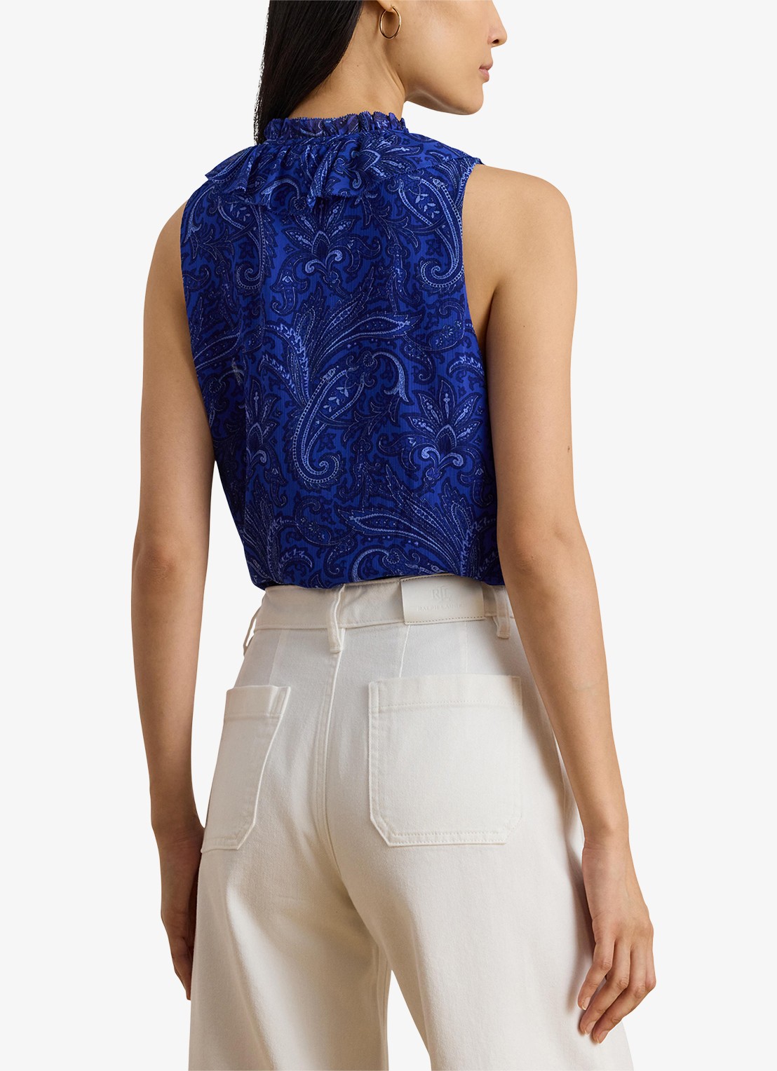 Ralph Lauren Georgette blouse met paisleyprint en ruches - achterkant 4 kobaltblauw
