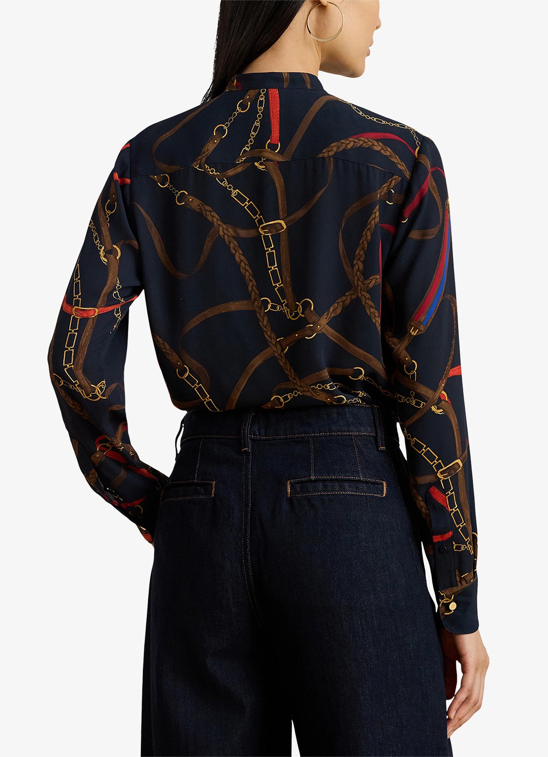 Ralph Lauren Georgette blouse met plooidetail - achterkant donkerblauw