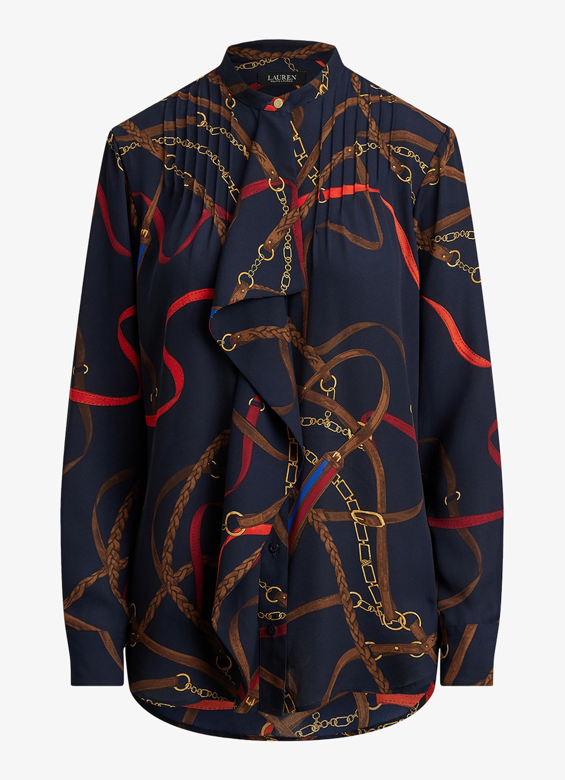 Ralph Lauren Georgette blouse met plooidetail - voorkant 2 donkerblauw