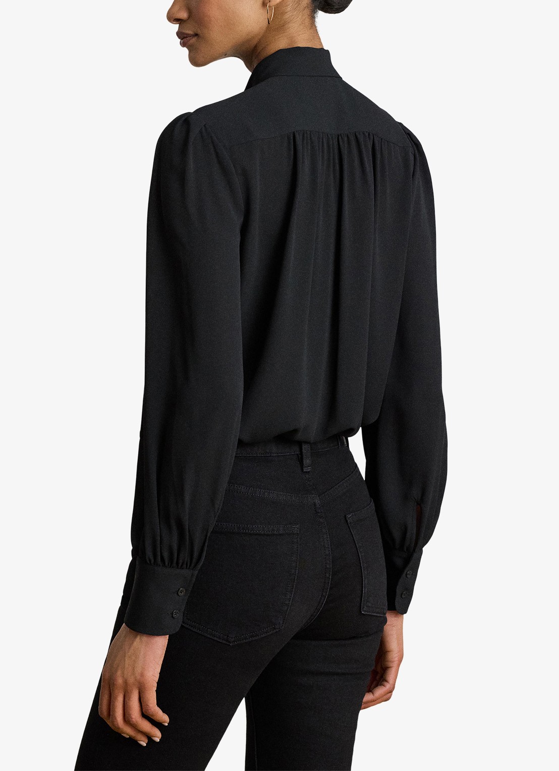 Ralph Lauren Georgette blouse met sjaalkraag en pofmouw - achterkant zwart
