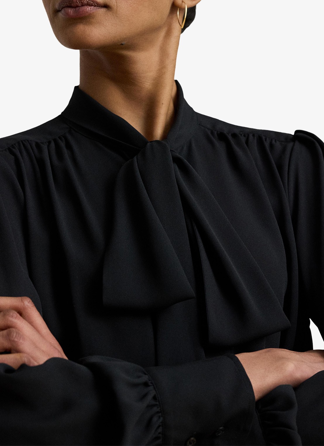 Ralph Lauren Georgette blouse met sjaalkraag en pofmouw - detail 5 zwart