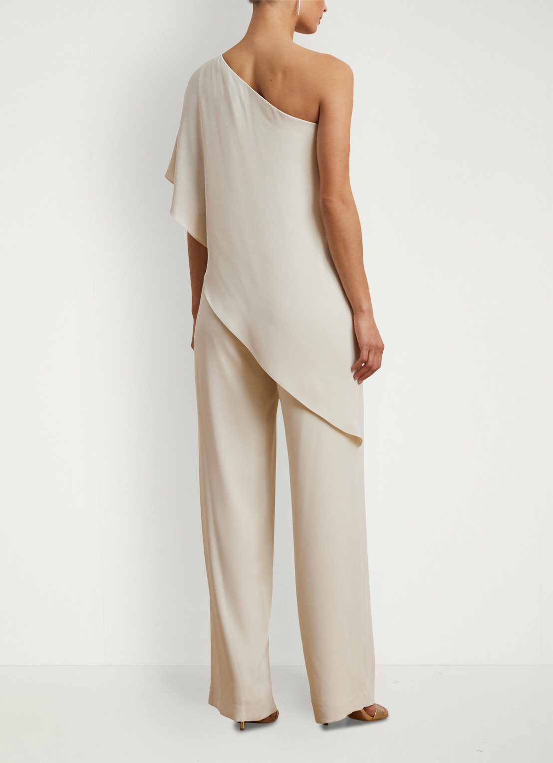 Ralph Lauren Georgette jumpsuit met blote schouder - achterkant creme