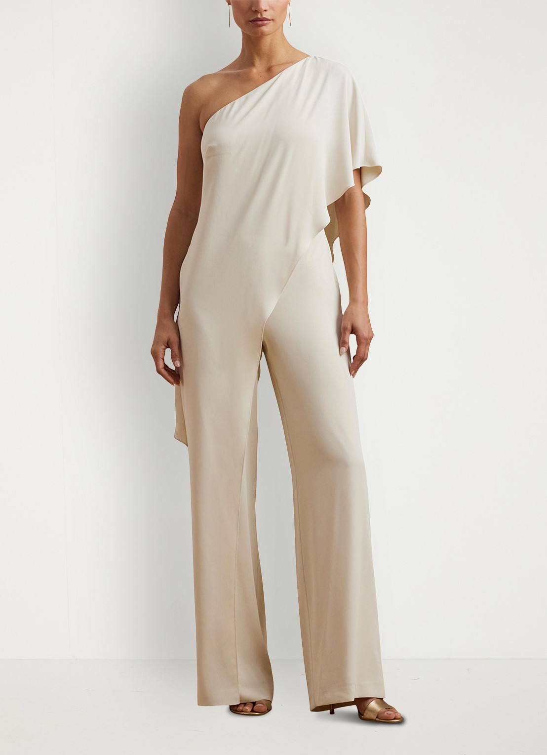 Ralph Lauren Georgette jumpsuit met blote schouder - voorkant 5 creme