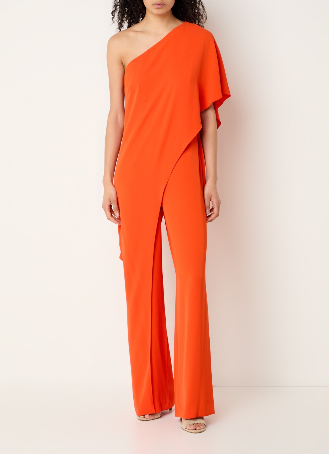 Ralph Lauren Georgette jumpsuit met blote schouder - detail oranjerood