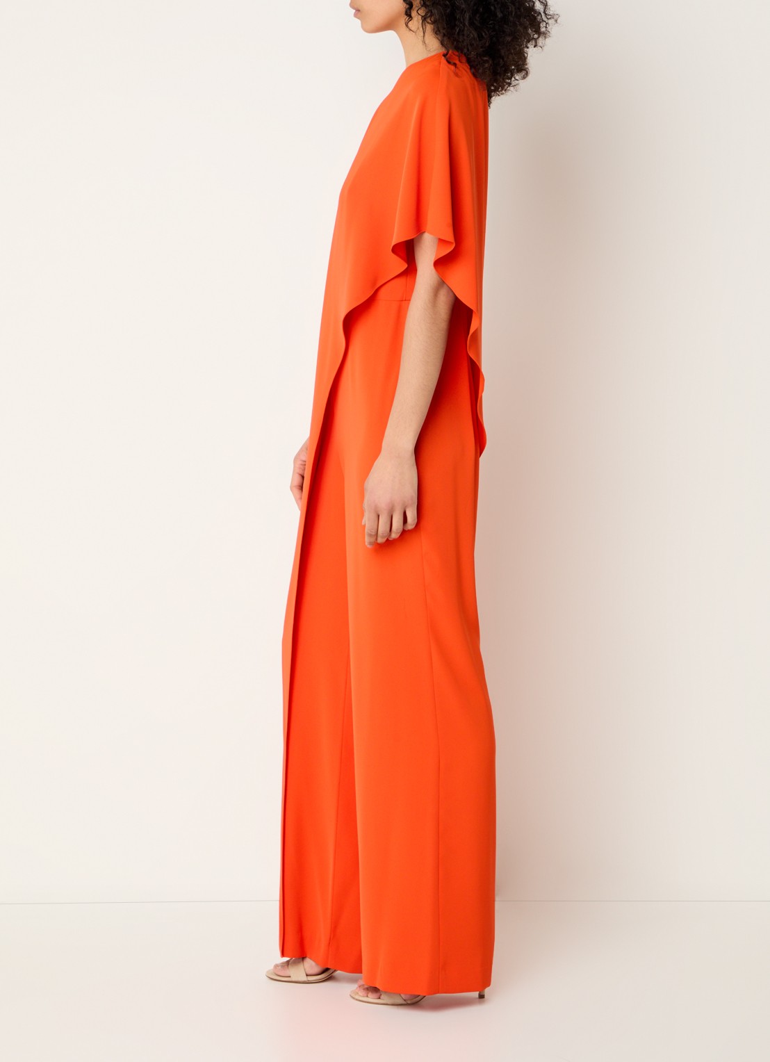 Ralph Lauren Georgette jumpsuit met blote schouder - voorkant 3 oranjerood