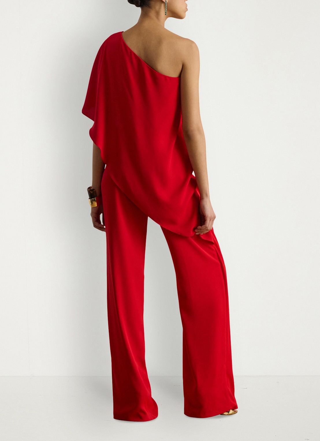 Ralph Lauren Georgette jumpsuit met blote schouder - achterkant 5 cruise red 2wr6 / rood
