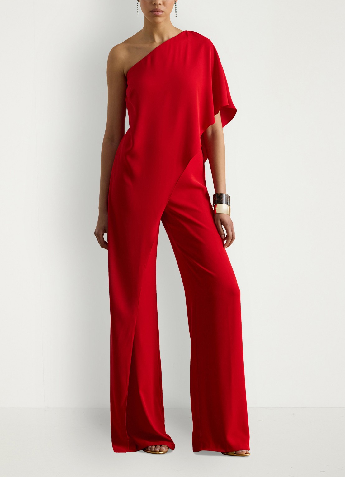 Ralph Lauren Georgette jumpsuit met blote schouder - voorkant 4 cruise red 2wr6 / rood