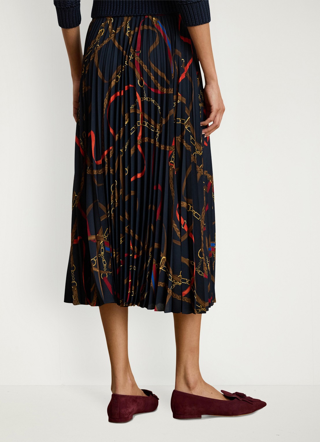 Ralph Lauren Georgette midi plooirok met grafische print - achterkant 3 zwart