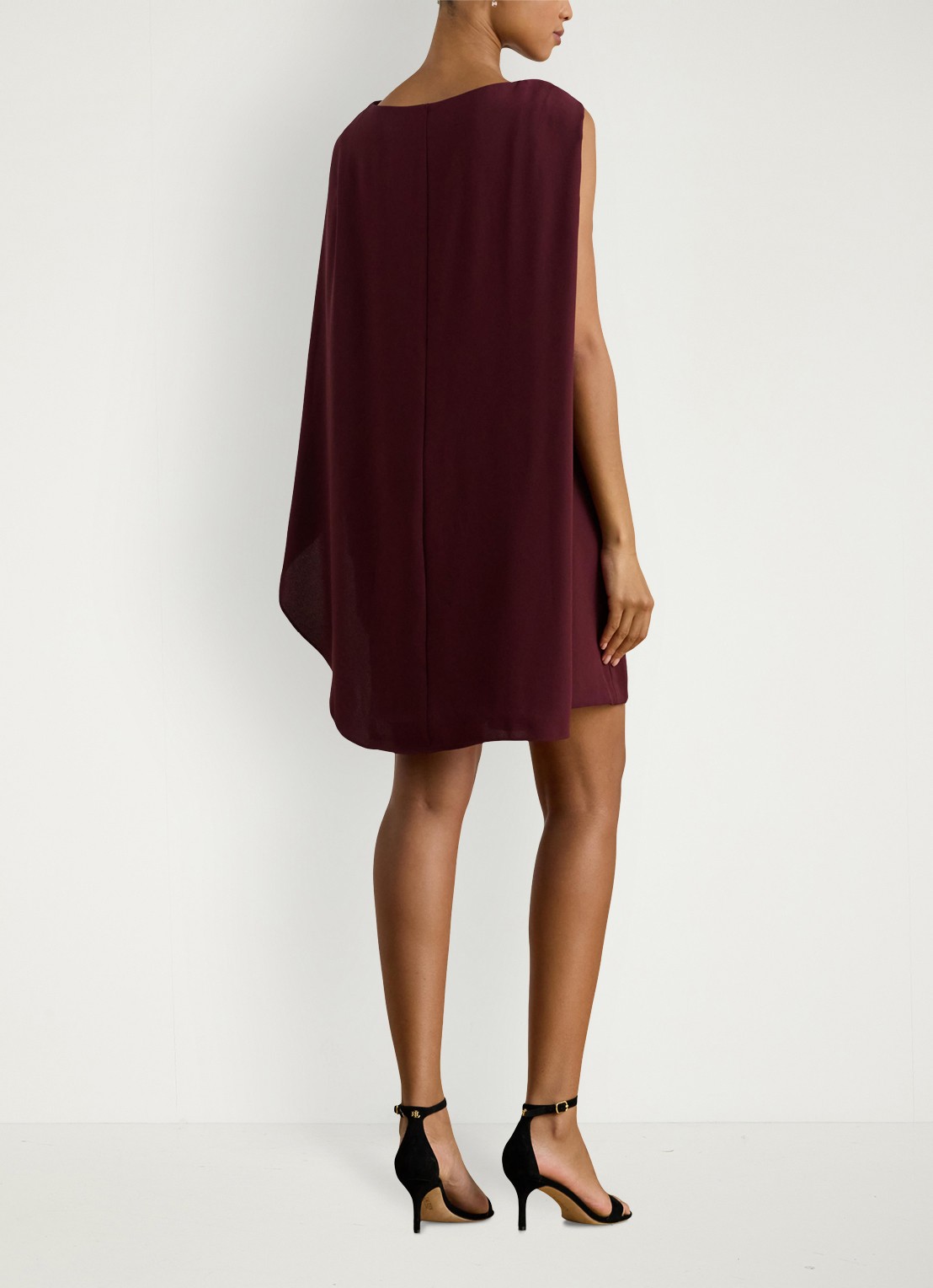 Ralph Lauren Georgette mini jurk met cape - achterkant 4 dark garnet / bordeauxrood